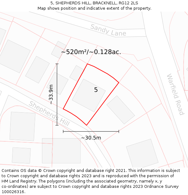 5, SHEPHERDS HILL, BRACKNELL, RG12 2LS: Plot and title map