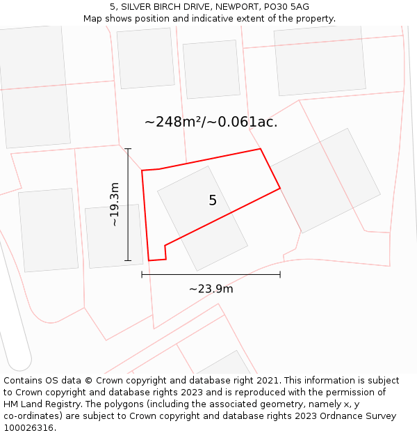 5, SILVER BIRCH DRIVE, NEWPORT, PO30 5AG: Plot and title map