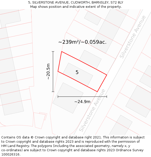 5, SILVERSTONE AVENUE, CUDWORTH, BARNSLEY, S72 8LY: Plot and title map