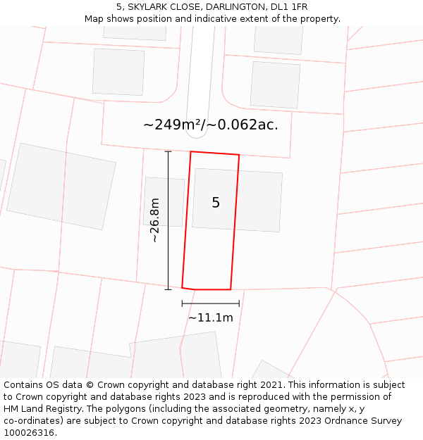 5, SKYLARK CLOSE, DARLINGTON, DL1 1FR: Plot and title map