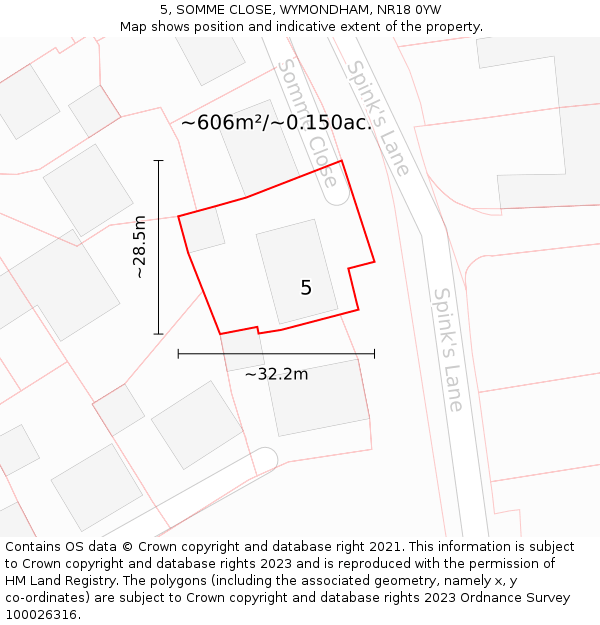 5, SOMME CLOSE, WYMONDHAM, NR18 0YW: Plot and title map