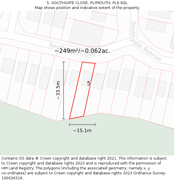 5, SOUTHGATE CLOSE, PLYMOUTH, PL9 9QL: Plot and title map