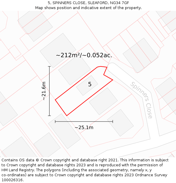 5, SPINNERS CLOSE, SLEAFORD, NG34 7GF: Plot and title map