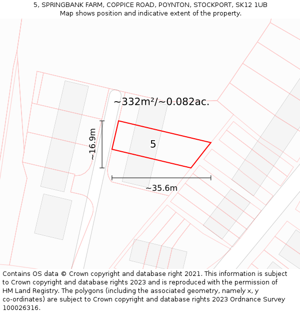 5, SPRINGBANK FARM, COPPICE ROAD, POYNTON, STOCKPORT, SK12 1UB: Plot and title map