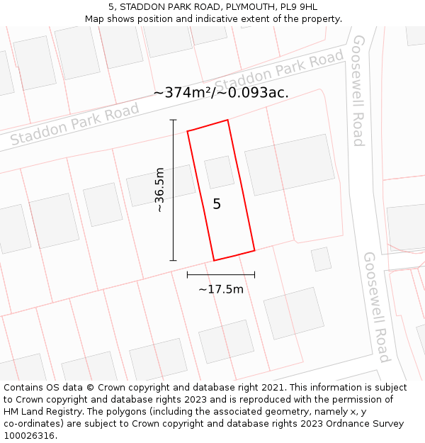 5, STADDON PARK ROAD, PLYMOUTH, PL9 9HL: Plot and title map