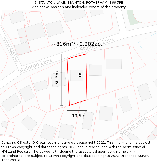 5, STAINTON LANE, STAINTON, ROTHERHAM, S66 7RB: Plot and title map