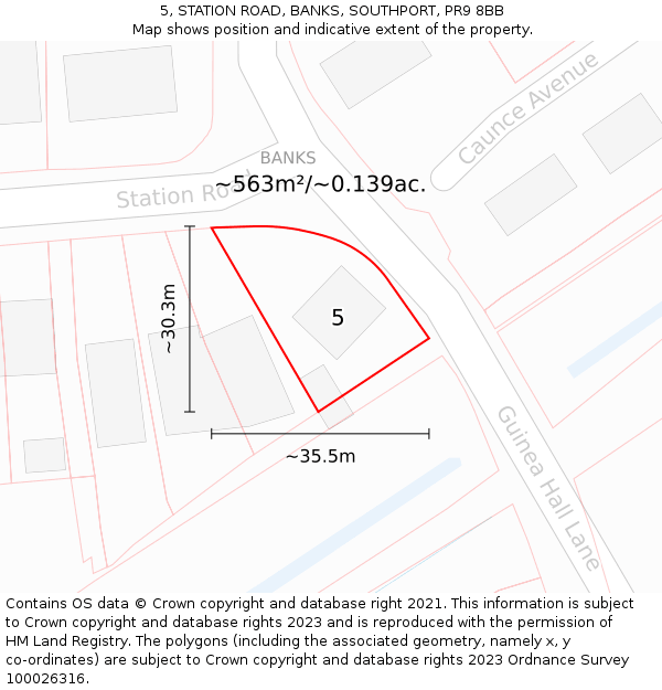 5, STATION ROAD, BANKS, SOUTHPORT, PR9 8BB: Plot and title map