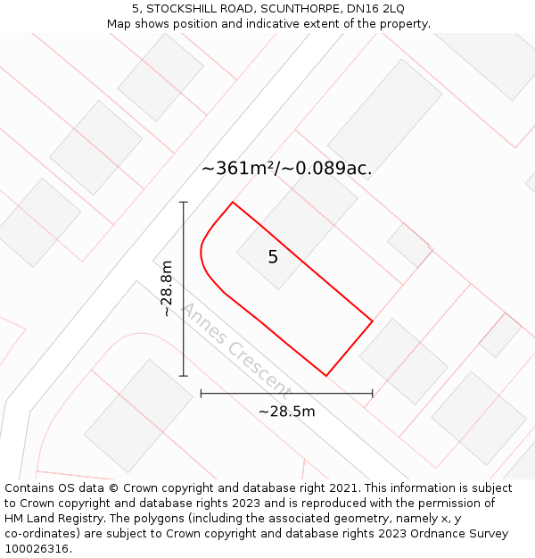 5, STOCKSHILL ROAD, SCUNTHORPE, DN16 2LQ: Plot and title map