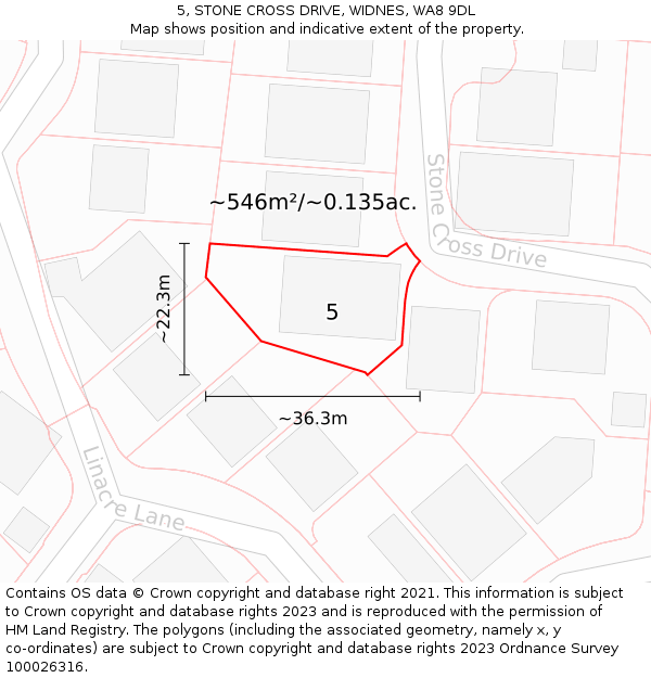 5, STONE CROSS DRIVE, WIDNES, WA8 9DL: Plot and title map