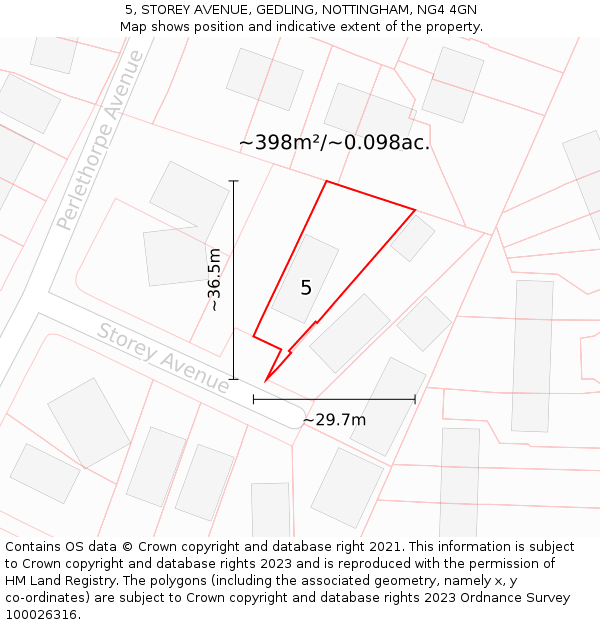 5, STOREY AVENUE, GEDLING, NOTTINGHAM, NG4 4GN: Plot and title map