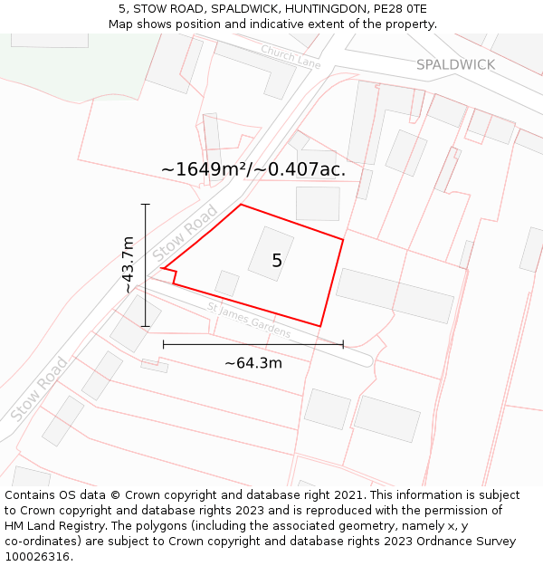 5, STOW ROAD, SPALDWICK, HUNTINGDON, PE28 0TE: Plot and title map