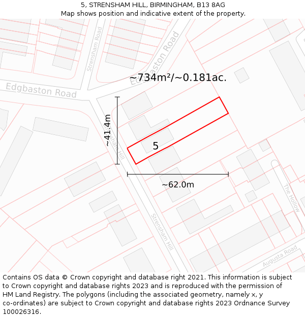 5, STRENSHAM HILL, BIRMINGHAM, B13 8AG: Plot and title map