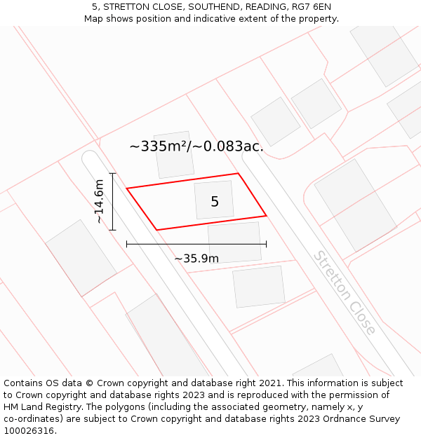 5, STRETTON CLOSE, SOUTHEND, READING, RG7 6EN: Plot and title map