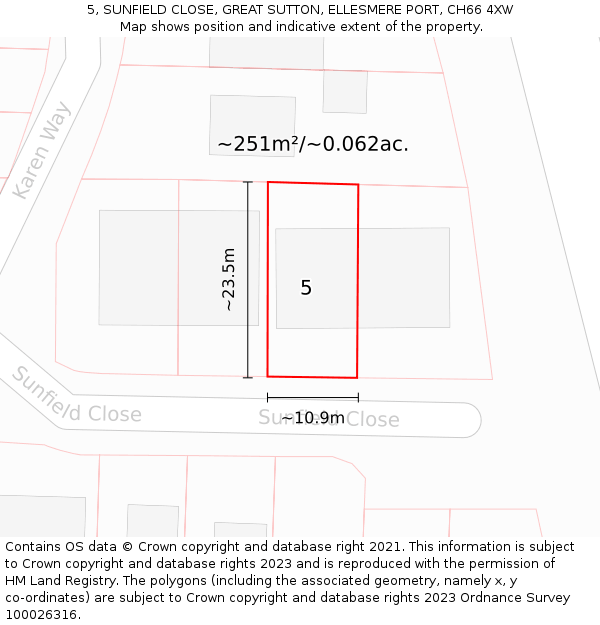 5, SUNFIELD CLOSE, GREAT SUTTON, ELLESMERE PORT, CH66 4XW: Plot and title map