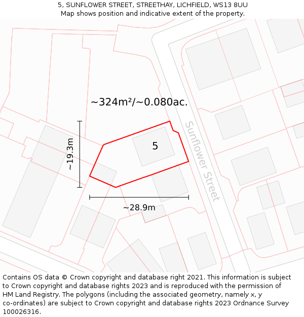 5, SUNFLOWER STREET, STREETHAY, LICHFIELD, WS13 8UU: Plot and title map