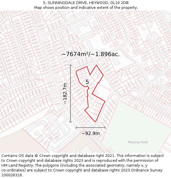 5, SUNNINGDALE DRIVE, HEYWOOD, OL10 2DB: Plot and title map