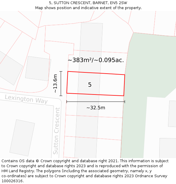 5, SUTTON CRESCENT, BARNET, EN5 2SW: Plot and title map