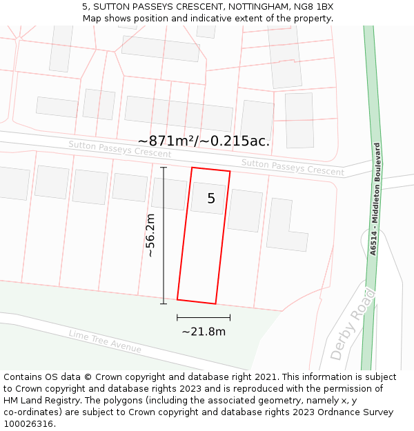 5, SUTTON PASSEYS CRESCENT, NOTTINGHAM, NG8 1BX: Plot and title map