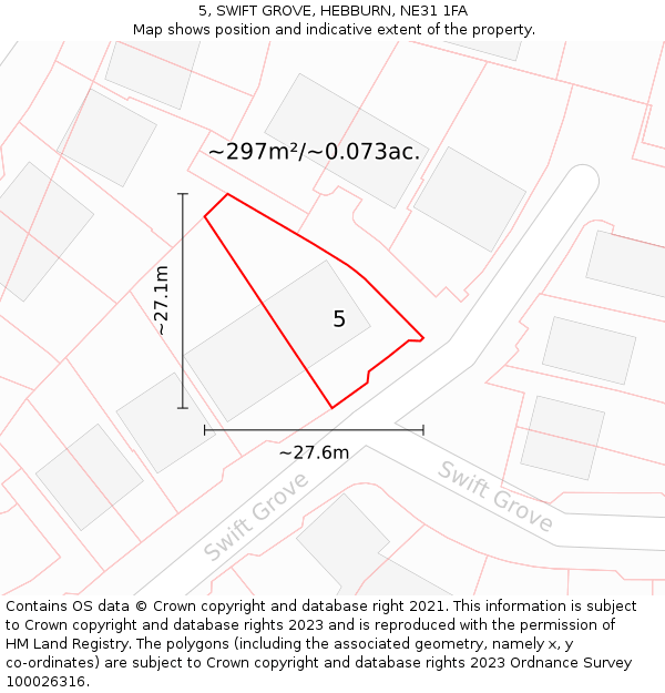 5, SWIFT GROVE, HEBBURN, NE31 1FA: Plot and title map