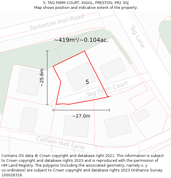 5, TAG FARM COURT, INGOL, PRESTON, PR2 3GJ: Plot and title map