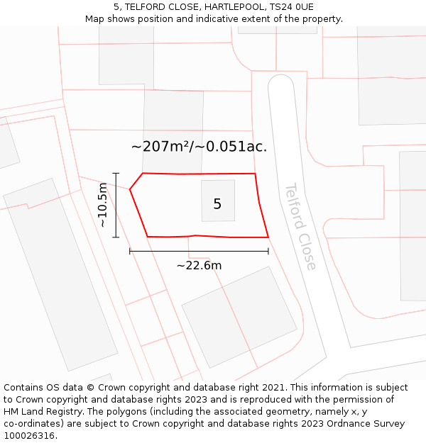 5, TELFORD CLOSE, HARTLEPOOL, TS24 0UE: Plot and title map