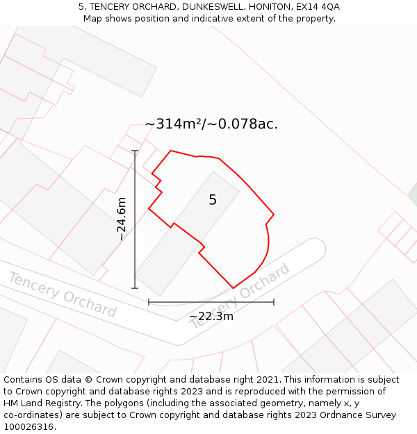 5, TENCERY ORCHARD, DUNKESWELL, HONITON, EX14 4QA: Plot and title map