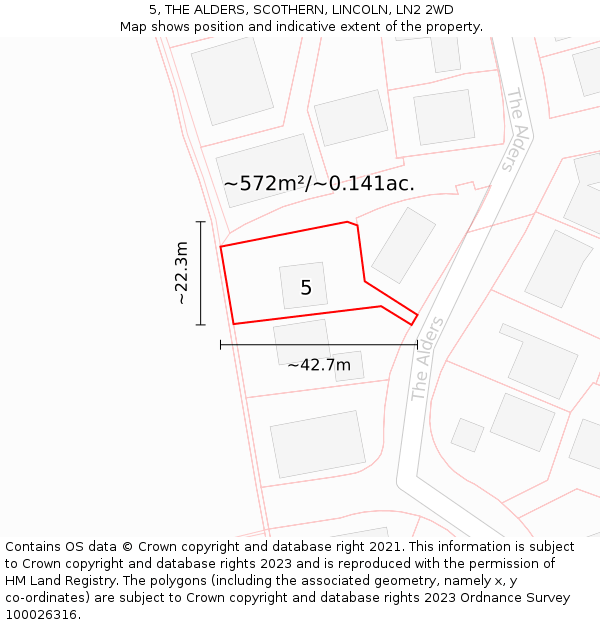 5, THE ALDERS, SCOTHERN, LINCOLN, LN2 2WD: Plot and title map