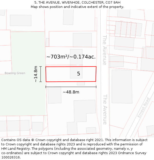 5, THE AVENUE, WIVENHOE, COLCHESTER, CO7 9AH: Plot and title map