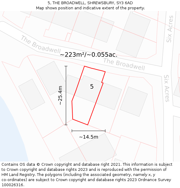 5, THE BROADWELL, SHREWSBURY, SY3 6AD: Plot and title map