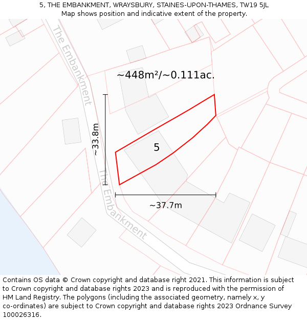 5, THE EMBANKMENT, WRAYSBURY, STAINES-UPON-THAMES, TW19 5JL: Plot and title map