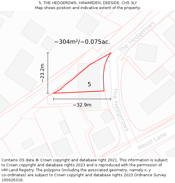 5, THE HEDGEROWS, HAWARDEN, DEESIDE, CH5 3LY: Plot and title map