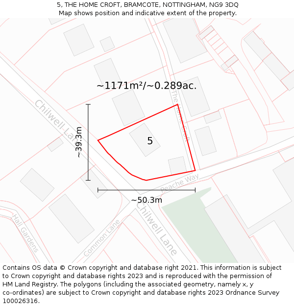 5, THE HOME CROFT, BRAMCOTE, NOTTINGHAM, NG9 3DQ: Plot and title map