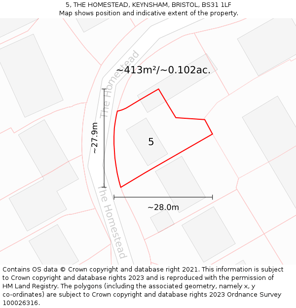 5, THE HOMESTEAD, KEYNSHAM, BRISTOL, BS31 1LF: Plot and title map