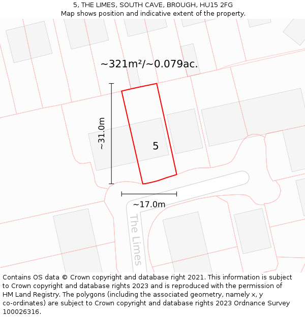 5, THE LIMES, SOUTH CAVE, BROUGH, HU15 2FG: Plot and title map