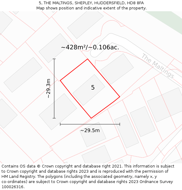 5, THE MALTINGS, SHEPLEY, HUDDERSFIELD, HD8 8FA: Plot and title map