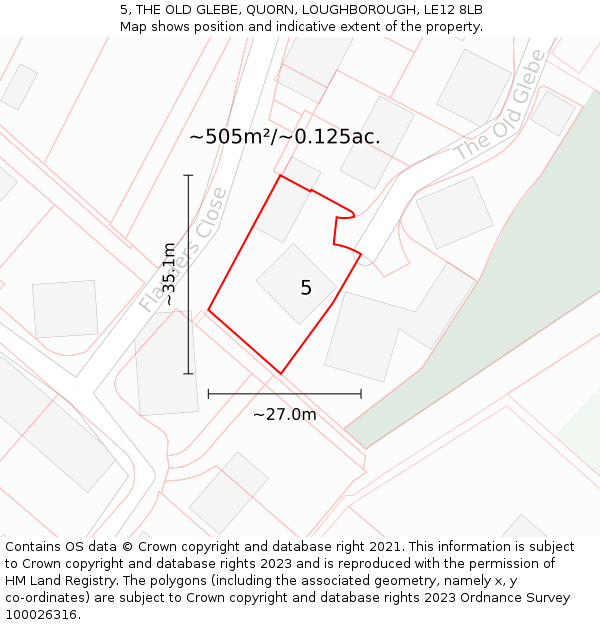 5, THE OLD GLEBE, QUORN, LOUGHBOROUGH, LE12 8LB: Plot and title map