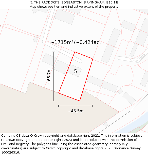 5, THE PADDOCKS, EDGBASTON, BIRMINGHAM, B15 1JB: Plot and title map