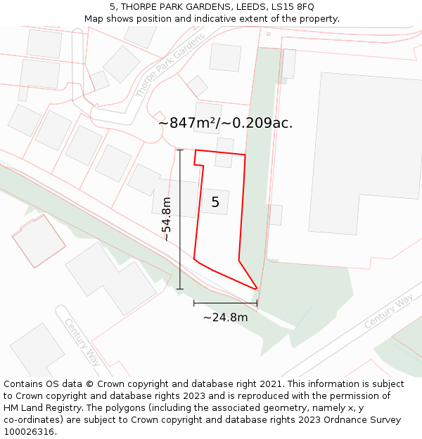 5, THORPE PARK GARDENS, LEEDS, LS15 8FQ: Plot and title map