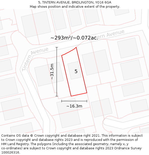 5, TINTERN AVENUE, BRIDLINGTON, YO16 6GA: Plot and title map