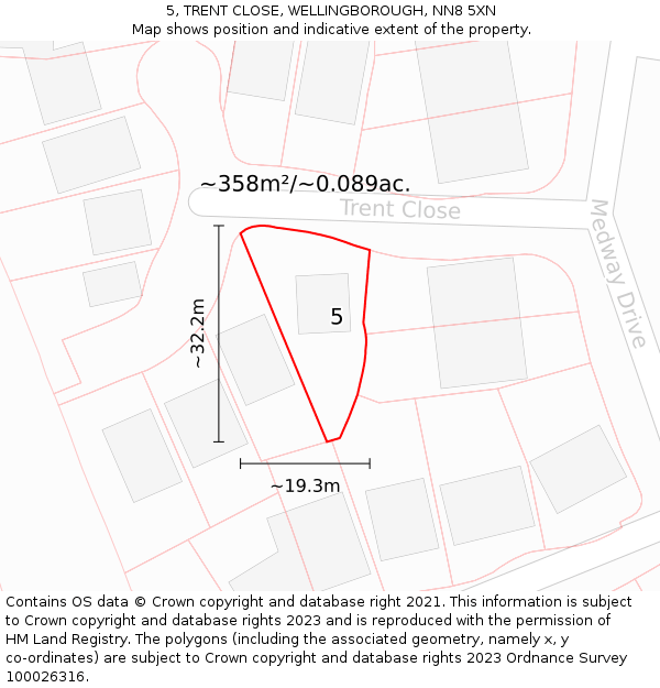 5, TRENT CLOSE, WELLINGBOROUGH, NN8 5XN: Plot and title map