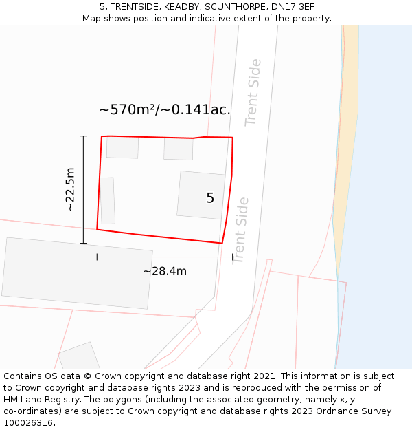 5, TRENTSIDE, KEADBY, SCUNTHORPE, DN17 3EF: Plot and title map