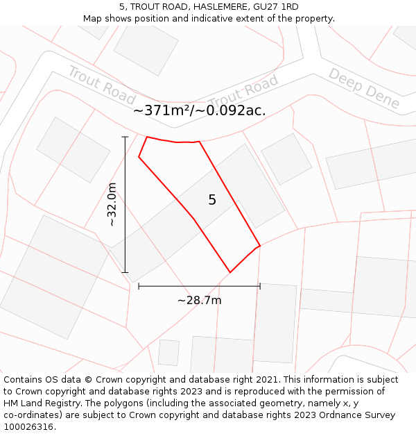 5, TROUT ROAD, HASLEMERE, GU27 1RD: Plot and title map