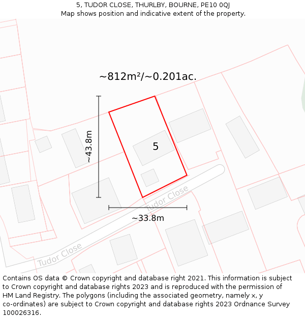 5, TUDOR CLOSE, THURLBY, BOURNE, PE10 0QJ: Plot and title map