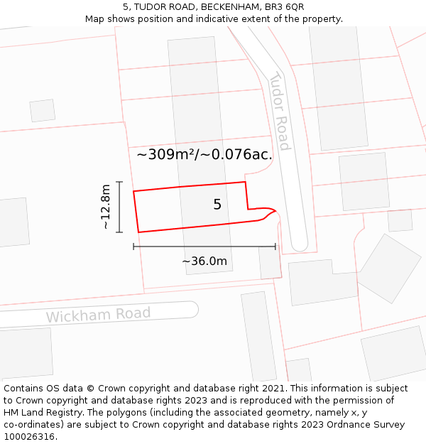 5, TUDOR ROAD, BECKENHAM, BR3 6QR: Plot and title map