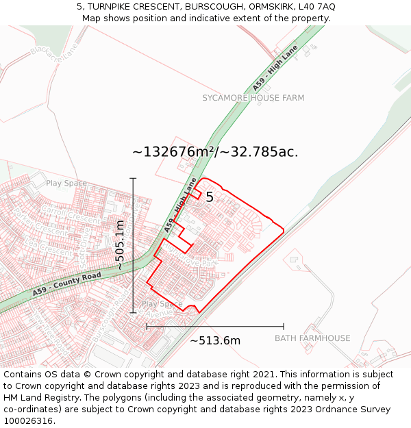 5, TURNPIKE CRESCENT, BURSCOUGH, ORMSKIRK, L40 7AQ: Plot and title map