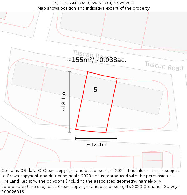 5, TUSCAN ROAD, SWINDON, SN25 2GP: Plot and title map