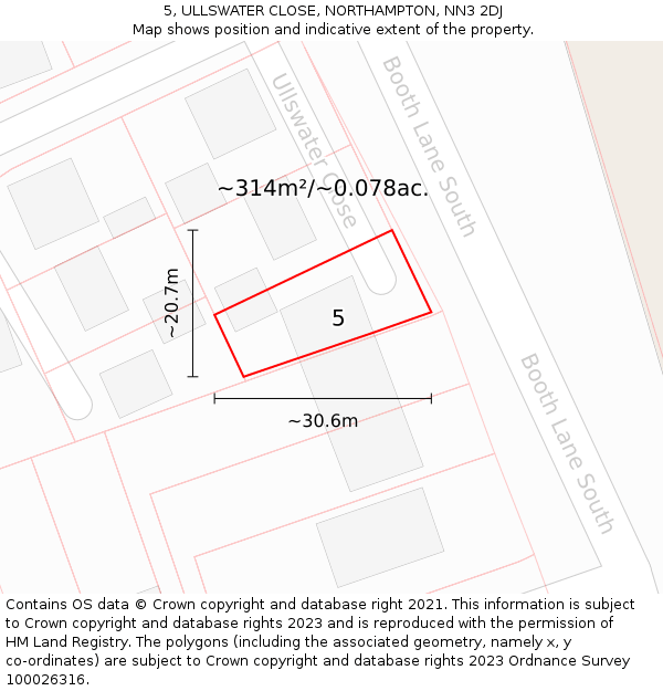 5, ULLSWATER CLOSE, NORTHAMPTON, NN3 2DJ: Plot and title map