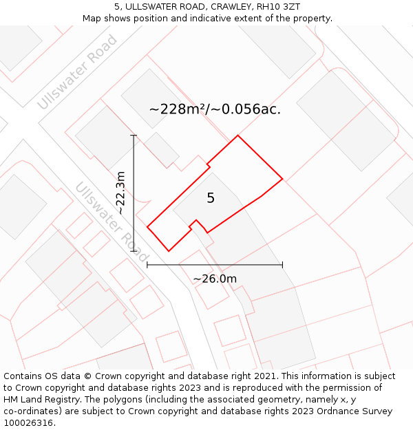 5, ULLSWATER ROAD, CRAWLEY, RH10 3ZT: Plot and title map