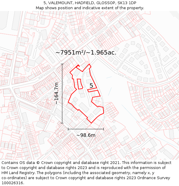 5, VALEMOUNT, HADFIELD, GLOSSOP, SK13 1DP: Plot and title map