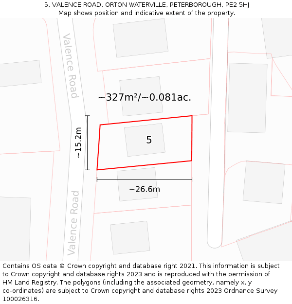 5, VALENCE ROAD, ORTON WATERVILLE, PETERBOROUGH, PE2 5HJ: Plot and title map